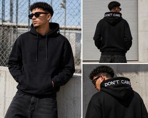 NWT DKS Collective Men XL Black Hoodie Don't Care Embroidered Streetwear Retro
